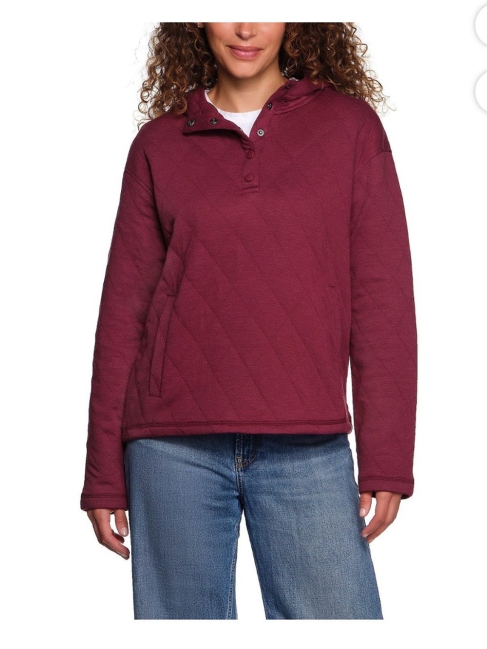 Lands' End Quilted Hooded Pullover in Burgundy